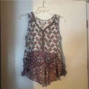 Patrons of Peace Ruffled Asymmetrical Tank Top White and Red